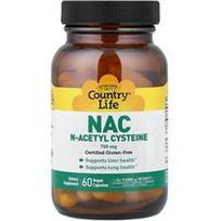 Country Life, NAC, N-acetilcisteinas, 750 mg, 60 veganiškų kapsulių