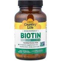Country Life, Biotinas, didelės koncentracijos, 10 mg, 120 veganiškų kapsulių