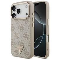 Guess PU Leather 4G Strass Triangle Logo Gold Frame MagSafe dėklas Apple iPhone 18 Pro, rožinis