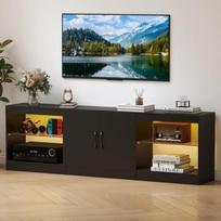 TV staliukas, 195x30x55 cm, juodas, LED apšvietimas, su laikymo vieta