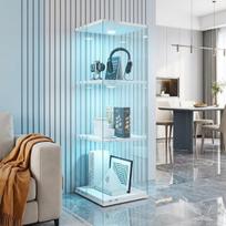 Stiklinė vitrina, 121 x 38 x 38 cm, 360° besisukanti, su LED lemputėmis, apsauga nuo apvirtimo, balta