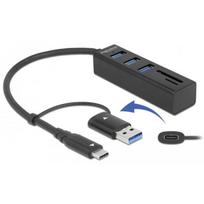 Delock USB šakotuvas 63859, 3x USB Type-A, USB Type-C, SD, microSD, 5Gbit/s, 20 cm, juodas