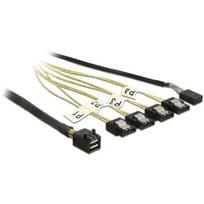 Delock adapterio kabelis 83322, Mini SAS SFF-8643 į 4x SATA 7 pin, 1 m, 6Gbps, apvalus, juodas, sidabrinis, geltonas
