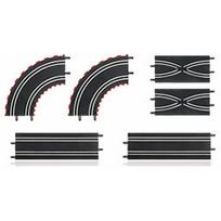 Carrera geležinkelio bėgiai 20061600, 1:43, juoda, 2x90° posūkiai, 2x342mm tiesios, 2x juostos keitimas