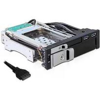 Delock Mobilus rėmas 47209, 5.25 colio, 1x 2.5 colio, 1x 3.5 colio, 2x USB 3.0, SATA 6Gbps, juodas, užrakinamas