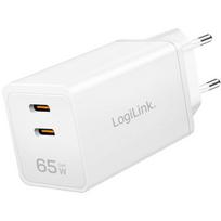 LogiLink įkroviklis PA00367 PA0367, 65W, 2x USB-C, GaN, USB PD 3.0, QC 4.0, baltas, greitasis įkrovimas