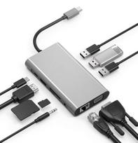 USB-C HUB 11in1 adapteris HDMI 4K VGA Gigabit Ethernet RJ45 lizdas SD mini Jack Macbook Pro/Air M1 Zenwire