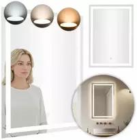 LED vonios veidrodis, montuojamas prie sienos, 50×70 cm, 3 spalvų, jutiklinis jungiklis, ModernHome