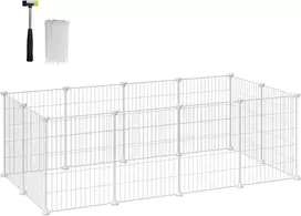SONGMICS modulinė tvorelė mažiems gyvūnams, metalinė, 143x73x46 cm, balta, LPI01W