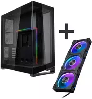 PHANTEKS NV7 – juodas + D30 PWM atvirkštinės oro tėkmės D-RGB ventiliatoriai, 3 vnt. rinkinys – 120 mm