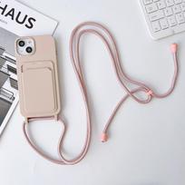 „iPhone 16 Pro 15 Plus 14 11 12 13 Pro Max“ piniginės kortelės lizdo telefono dangtelis Prabangus dirželio dirželio grandinės dangtelis iPhone 16 Pro Max rožinė