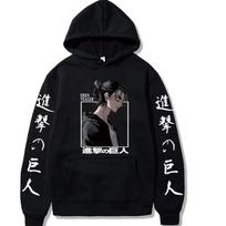 Fashion Attack on Titan Eren Yeager Anime margintas džemperis ilgomis rankovėmis laisvas hiphopo unisex megztinis Vyriški gatvės drabužiai, dideli gobtuvai L juoda