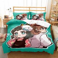 Demon Slayer Patalynės Komplektas 3D Japonų Anime Vaikams Dovana Antklodės Užvalkalas Antklodė Lovos Patalynė Namų Tekstilė Karalienės Karaliaus Vienvietis Dydis 70x133cm 2pcs blue