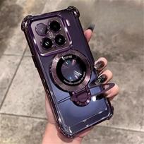 Xiaomi 15T Pro dėklas Smūgiams atsparus Magnetinis Laikiklis Telefono Dėklas Mi 15 T 15T 14T 13T Pro Stovas Skaidrus Minkštas Silikoninis Dangtelis For Xiaomi 15T gray