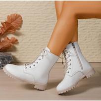 2025 Kokybiški karvės odos batai moterims Ruduo Žiema Kvadratiniu vidutiniu kulnu Ankle Boots Suvarstomi Užtrauktukas botas mujer bottes femmes 38 brown