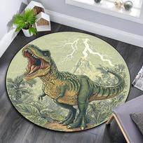 Dinosaur Round Area Rug,Carpet Rug for Living Room Bedroom Sofa Playroom Decor,Non-slip Floor Mat 80cmx80cm gray