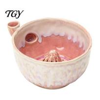 Grape Cherry Washer Ceramic Berry Washing Bowl, Swirl Design Fruit Rinse Colander with Handle Handmade Serving Bowl And Drain Holes, Cleaning M rožinė