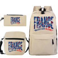 France Allez Les Bleus Print Backpack 3pc Set Fashion Soccer Lover Gifts Student Boy Girl Shoulder Bag Pencil Case Bagpack Suit beige
