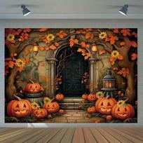 Halloween photography backdrop - Horror castle archway, polyester wall flags for a horror-themed party 59×39inch/150*100cm brown