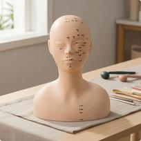 PVC manekeno galva su pečiais, minkštas akupunktūros taškų treniruočių modelis, odos spalvos Half Face Acupoints