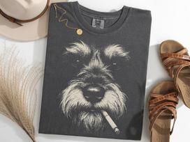 Miniature Schnauzer Vintage Y2K Shirt, Smoking Mini Schnauzer Meme Tee, Dog Lover Gift L gray