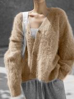 Women's Faux Mink Cardigan 2026 Spring Fall Lazy Style Loose Knit Sweater Coat Soft Long Sleeve, Beige L gray