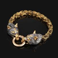 Skandinavijos vikingų keltų vilko galvos apyrankė vyrų nerūdijančio plieno Odin Wolf apyrankės amuletas Niekada neišblunka aukso spalvos karaliaus grandinėlė, roko papuošalai 23cm brown