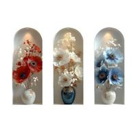 3 Pcs 3D Flower Wall Stickers Self-Adhesive Floral Vase Wall Art Removable Blossoms PVC Decals for Living Room Bedroom Entryway Sofa Backdrop A beige