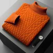 Vyriškas grynos vilnos aukštu kaklu megztinis - Rudens/Žiemos verslo atsitiktinio stiliaus megztas pagrindinis sluoksnis XXL orange