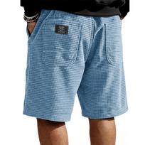 Men’s Corduroy Pattern Multi Pocket Embroidered Drawstring Elastic Waist Casual Shorts for Summer Relaxed Fit XXXL gray