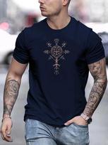 Unisexs Norse Viking Symbol Graphic Tee Pagan Streetwear Cotton Casual Tshirt L gray