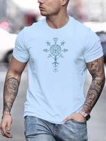 Unisexs Norse Viking Symbol Graphic Tee Pagan Streetwear Cotton Casual Tshirt L gray