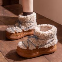 Thick Soled Women Fur Snow Boots  Winter Warm Plush Anti Slip Platform Lace Up Casual Botas Mujer High Top Female Shoes 36-37 brown