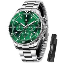 SAPPHERO Analog 10 ATM Water Luminous Stainless Mineral Date Silver Green Dial Men's Watch, Resistant, Hands, Steel, Glass, Business/Outdoor Use, gray