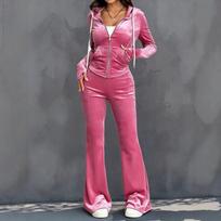 Womens 2026 Fall Winter Slim Fit Zip-Up Hoodie High-Waisted Pants Set Casual Elegant Outfit Medium pastelinės raudonos spalvos