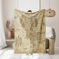Middle Earth Map Flannel Throw Blanket Vintage Lord Of The Rings Antique Map Fantasy Fan Gift Blanket 30*40inch(80cm*102cm) beige