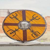 Wooden Viking Shield  King Finehair Battleworn Norse Round Shield for LARP, Cosplay, Wall Decor, Gift for Him gray