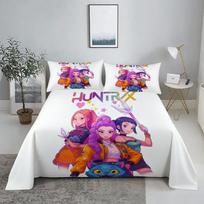 K-Pop D-Demon Hunters 3D Skaitmeninis plokščias paklodžių komplektas Spausdinimas Miegamojo paklodė Pagalvės užvalkalas Patalių komplektas Namų dekorui 110X230cm(2Pcs) white