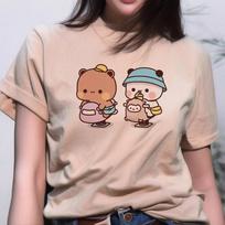 Bubu And Dudu Fashion 2024 Casual T-shirt Female Designer Top Female Street Clothing XL gray