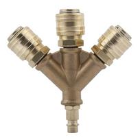 1/4Inch Air Hose Quick Coupling Distributor Compressed Air Distributor 3-Way with Couplings Brass Coupling Plug Durable 1