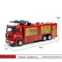 1:40 Fire Fighting Water Spray Truck Model Ladder Vehicle Kids Toys Alloy+Plastic Car Sound Light Pull Back Collection Boys Gift red