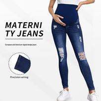 Aukšto juosmens elastinės nėščiosios džinsai rudeniui/žiemai – pakelia sėdmenis, patogus prigludimas, populiarus drabužis po gimdymo EU Size M - 404g blue