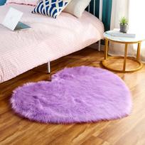 Širdelės formos pliušinis kilimas - Ilgo plauko miegamojo lovos šoninės sofos kilimėlis 80x100cm levandų violetinė spalva