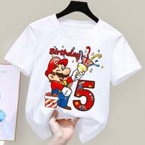 Super Marioes Bros Numeriai 1-10 Spausdinti Marškinėliai Anime Animacinis mielas trumpomis rankovėmis viršus Berniukams Mergaitėms Vasariniai medvilniniai apvalios kaklo marškinėliai 140 white