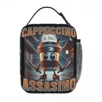 Italian Brainrot Cappuccino Assassino Meme Insulated Lunch Bag Food Container Reusable Thermal Cooler Lunch Box For Picnic One Size black
