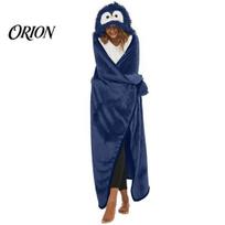 Cute Animal Hooded Cape Wearable Blanket Hoodie, Women Plush Cape, Soft Winter Pajama Cozy Sloth Highland Cow Penguin for Cosplay, Home Loungewear beige