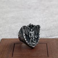 Guardian Angel God of War Titanium Steel Ring, Gold & Steel, Sizes 9-13 Size 8 black