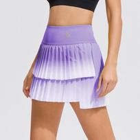 Women's Gradient Fitness Pleated Tennis Skirt with Built-In Shorts gray