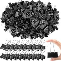 Black Metal Mini Binder Clips 15 mm - 100 Pieces Paper Clamps for Office School Home Organization - Fold-Up Handles Strong Spring Grip - Small gray
