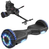 RCB Hoverboardas + Kartas 2-in-1 6,5 colio su Bluetooth ir LED – Reguliuojamas Kartingas – juodas/juodas – idealus vaikų dovanų rinkinys